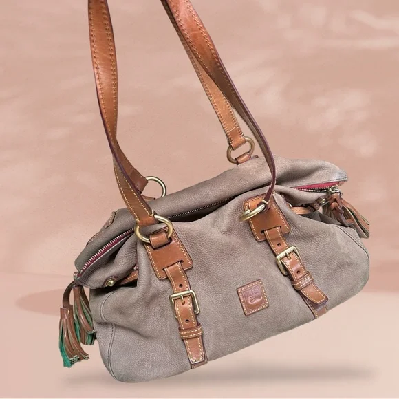 Dooney & Bourke brown suede leather satchel purse (S32) - Picture 3 of 12